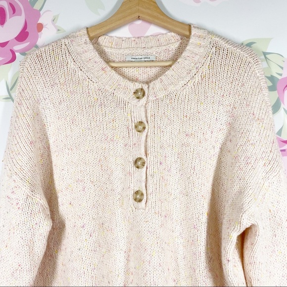 American Eagle Outfitters AEO Chunky Knit Button Pullover Cotton Blend Sweater S - Picture 2 of 11